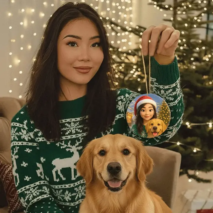 Customer review - AI-generated Christmas ornament with family or pet photo