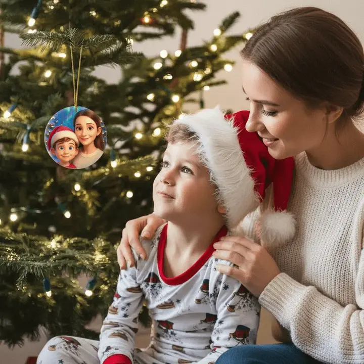 Customer review - AI-generated Christmas ornament with family or pet photo